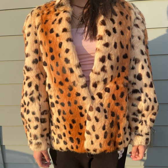 Vtg Y2K 90’s Leopard Spot Rabbit Fur Coat Glam Lux Old Money NOS PUFFY Hollywood - Picture 2 of 16